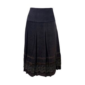 57 Collection Women's Charcoal Velvet and Embroidered A-Line Skirt Size 12